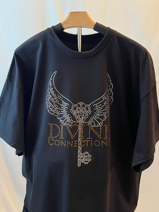 Black T-Shirt with Crystal/Gold Rhinestone