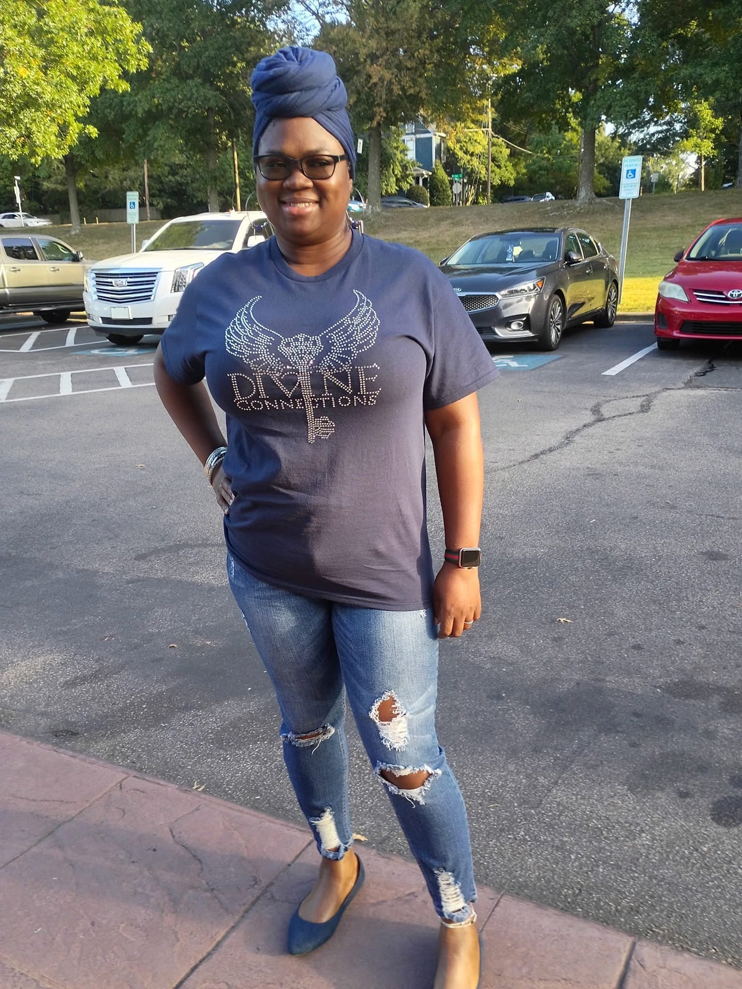 Navy Blue T-Shirt with Crystal Rhinestone