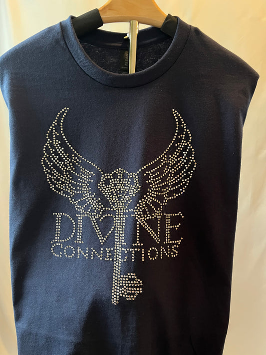 Navy Blue T-Shirt with Crystal Rhinestone