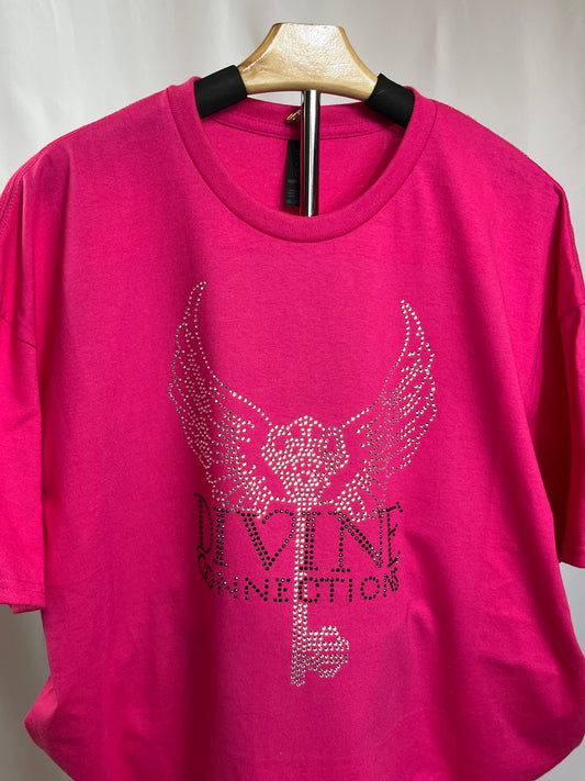 Pink T-Shirt with Crystal/Black Rhinestone